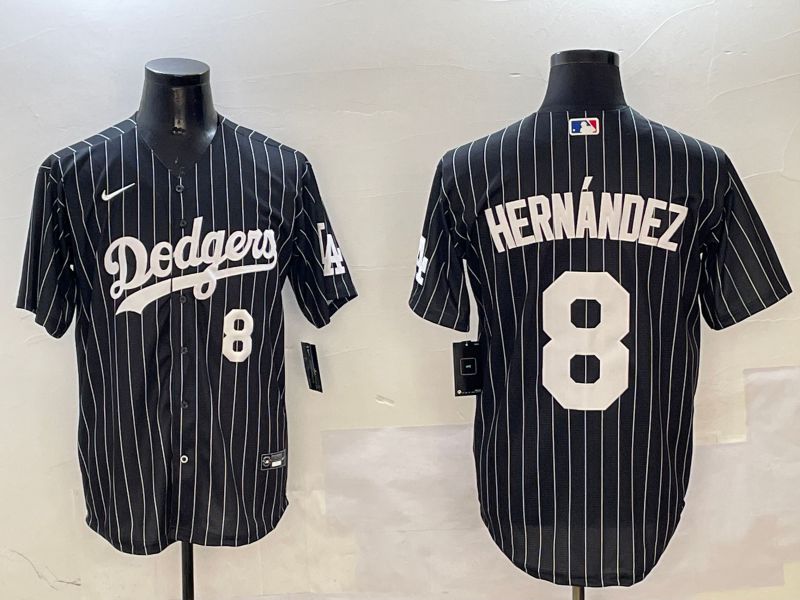 Men Los Angeles Dodgers #8 Hernandez Black Stripe Jointly Name 2025 Nike MLB Jersey style 8->los angeles dodgers->MLB Jersey